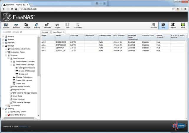 FreeNAS Hard Drive Info