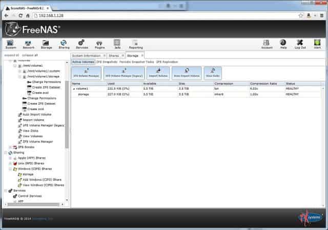 FreeNAS Volume Info