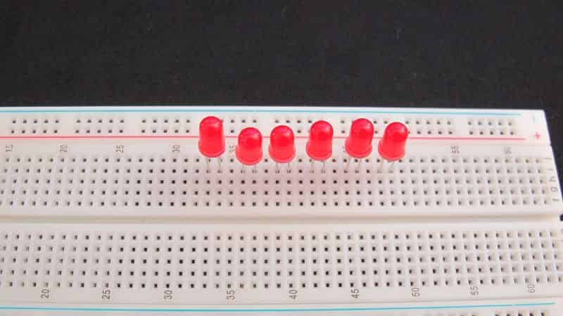 LEDs mounted on breadboard