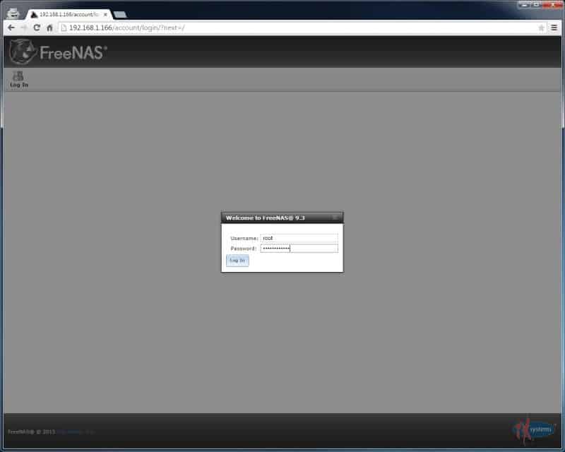 Initial Login to FreeNAS UI
