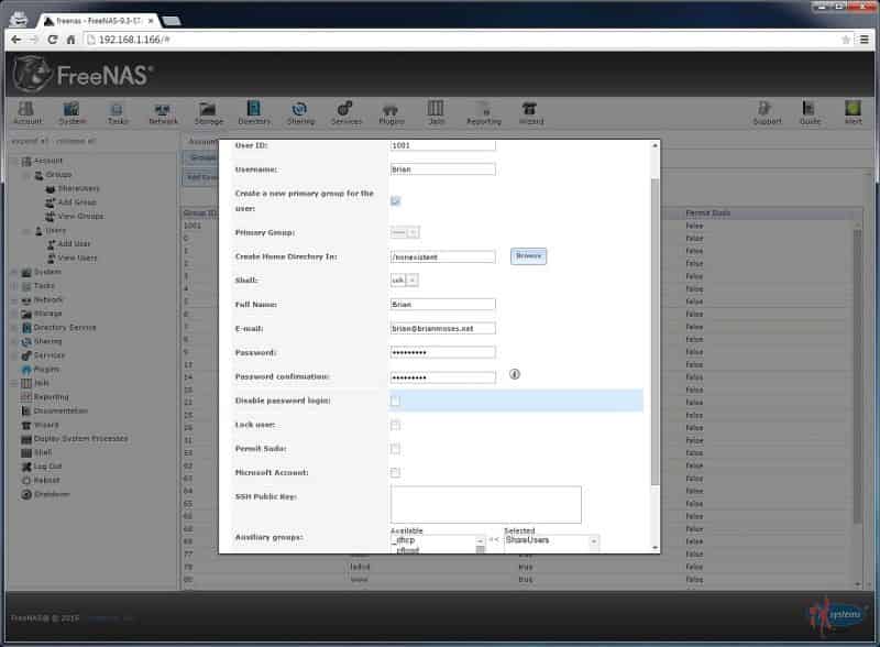 Creating a user for Brian