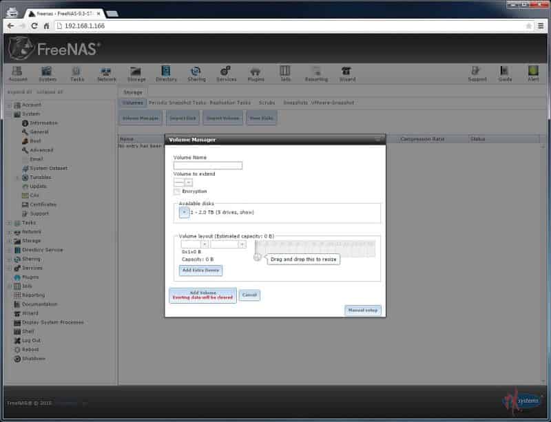 Setting up the FreeNAS Volume