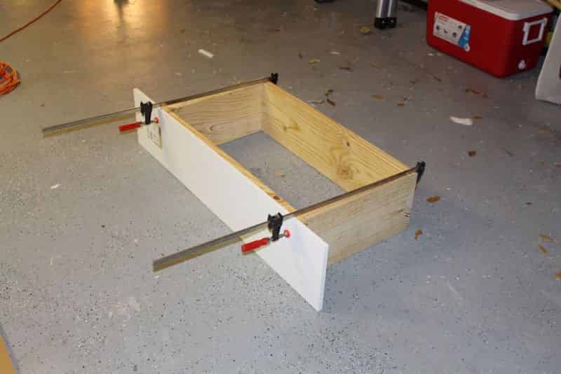 Test fitting the melamine shelving to the collar frame #3