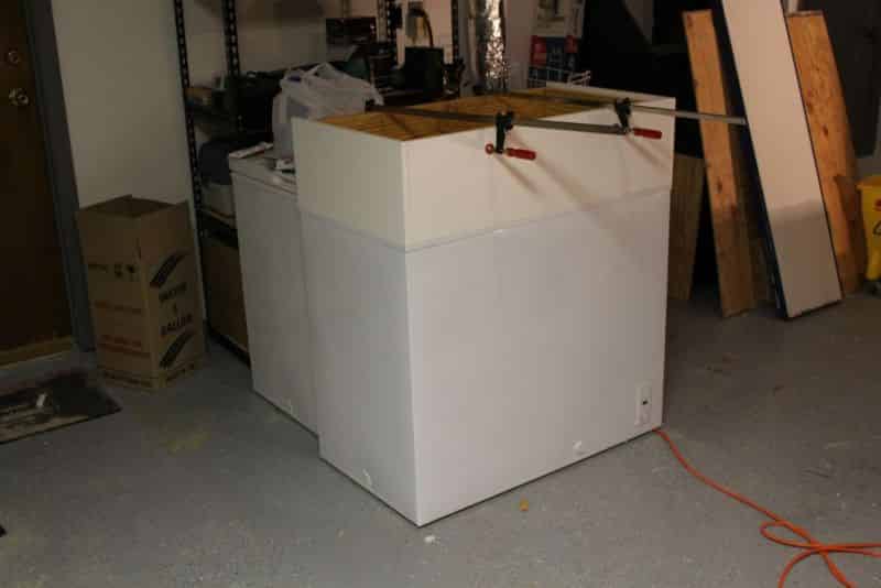 Test fitting the melamine to the collar frame while on freezer #1