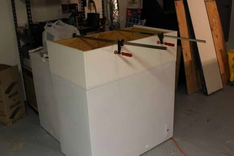 Test fitting the melamine to the collar frame while on freezer #3