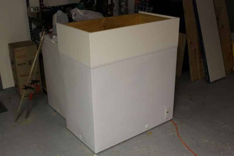 Melamine shelving screwed into collar frame #1