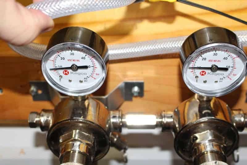 Completed Keezer – Kegs and Plumbing #5 (notice the different pressures)