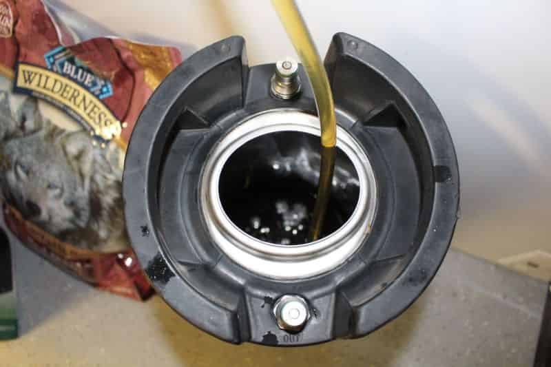 Slowly filling the keg.