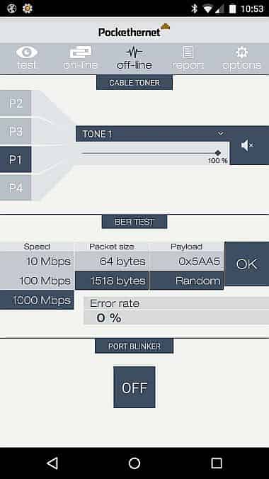 Pockethernet App sceeenshot: BER Test