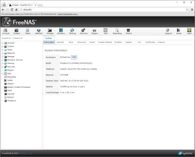 FreeNAS System tab