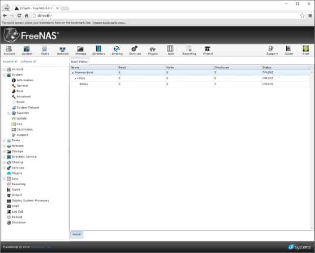 FreeNAS Boot Device Status