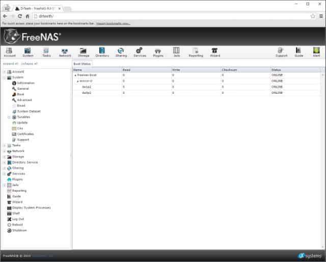 FreeNAS Boot Device Status w/ Added Mirror