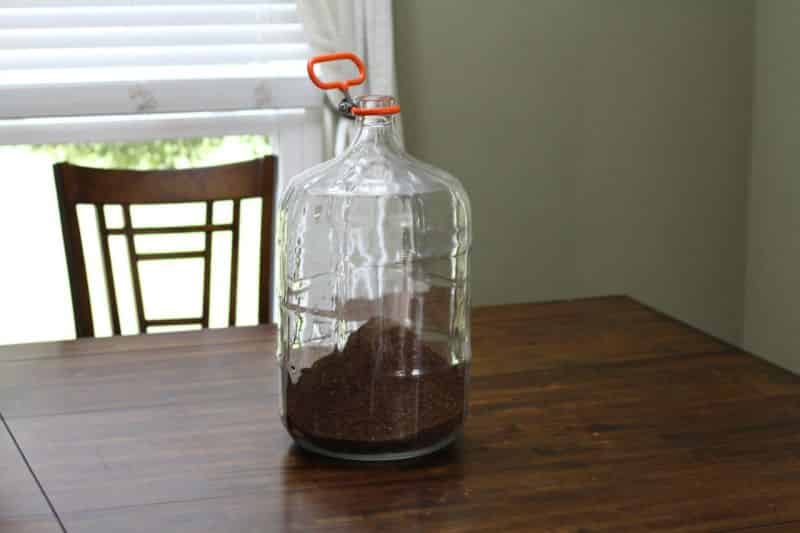 Coffee grounds poured into the carboy #3