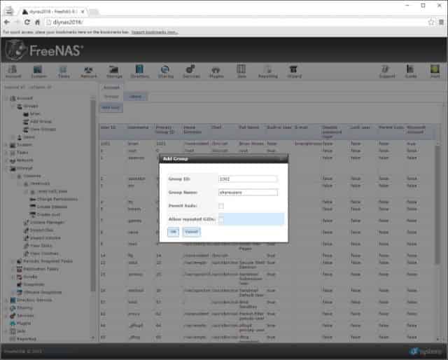 Adding a group for use in the file share.