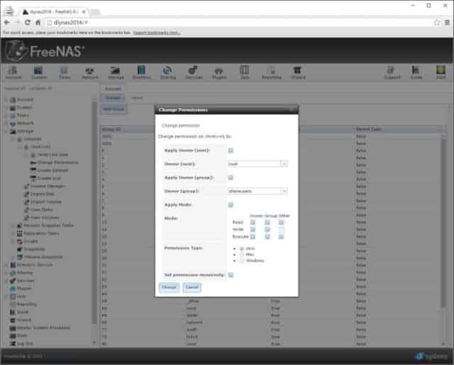 Setting permissions on the dataset for the share user group.