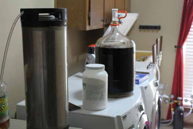 Prepping the carboy and keg for transfer.
