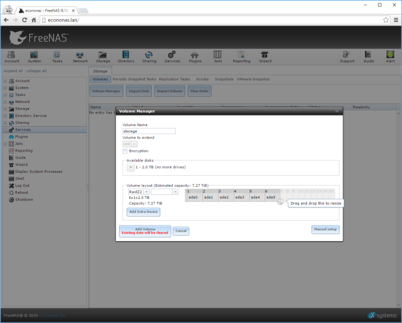Create FreeNAS Volume