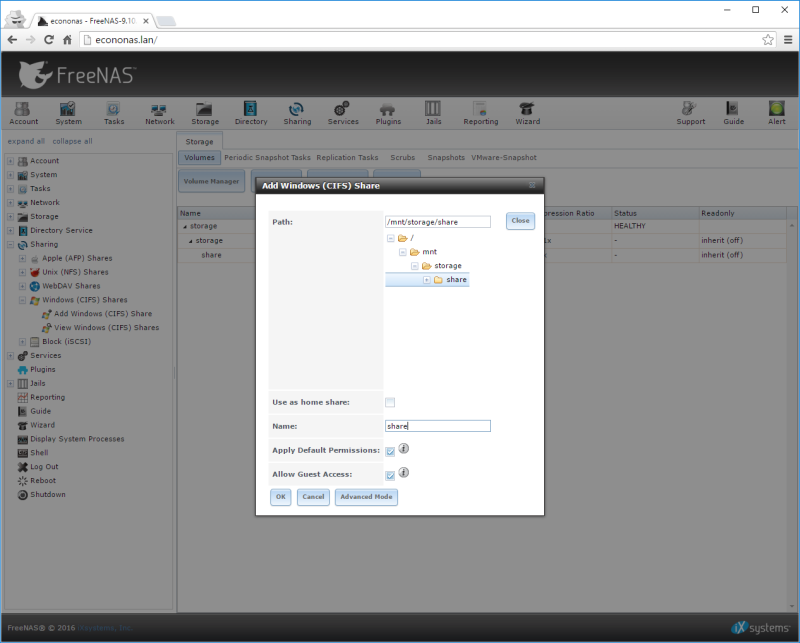 Create CIFS Share