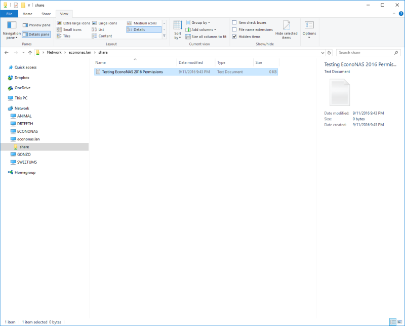 Testing newly created CIFS Share