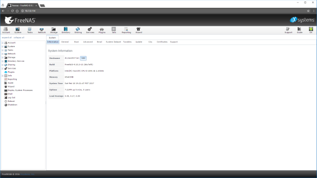Main FreeNAS Page