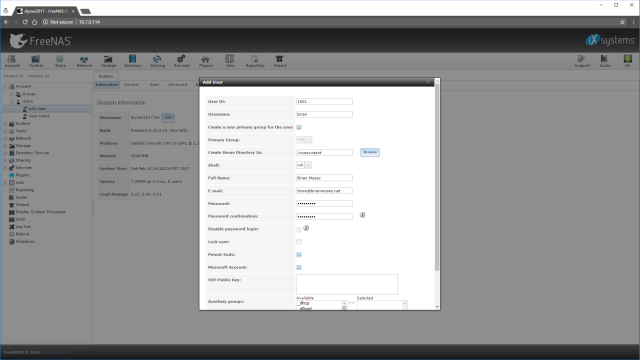 Creating a User in FreeNAS