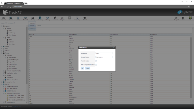 Creating the user group to access the Share