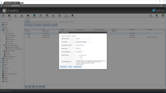 Creating FreeNAS Dataset for Media
