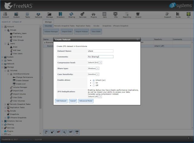 Create a Dataset on the Volume