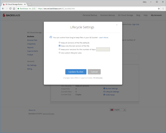 Setting bucket's lifecycle settings