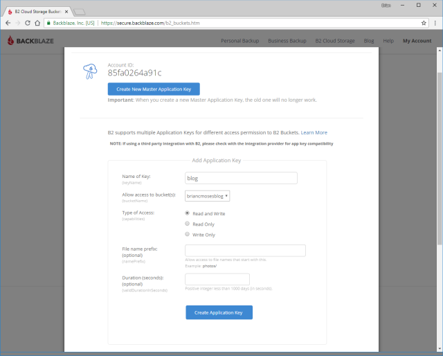 Generating an application key