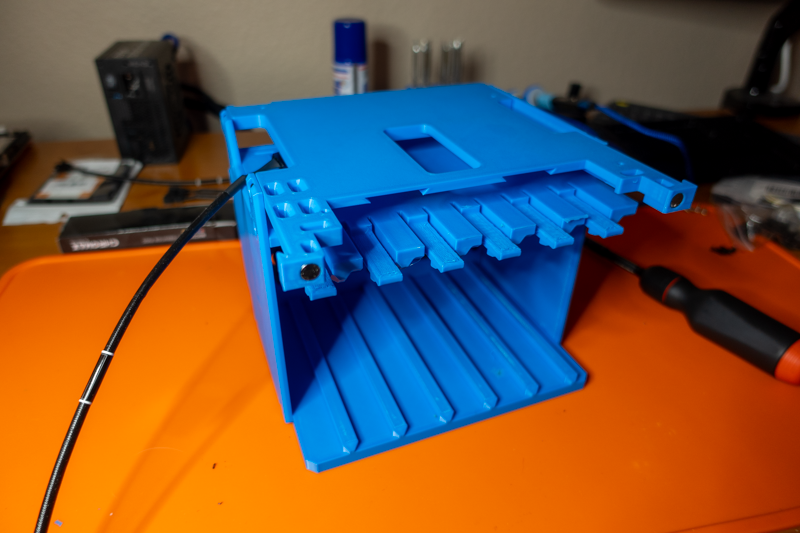 Assembled drive cage and motherboard tray.