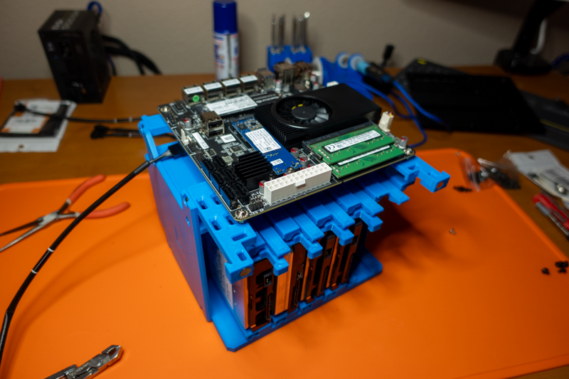 Topton N2 N6005 motherboard installed on tray #1.