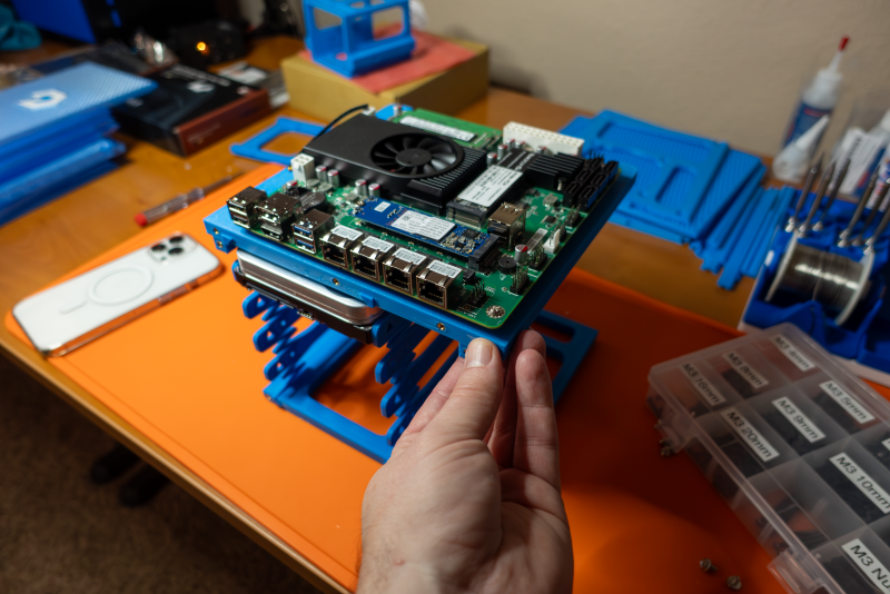 Motherboard installed atop the lower chamber #1.