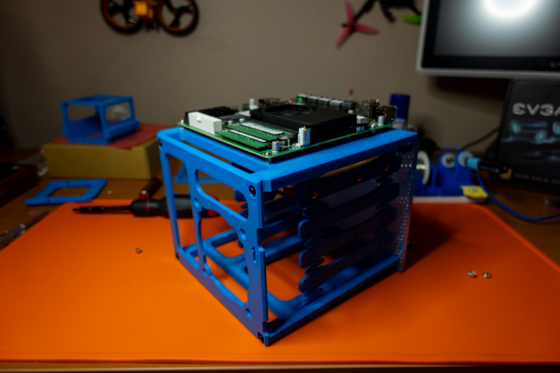 Motherboard installed atop the lower chamber #5.