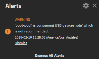 TrueNAS complaining about a USB boot device