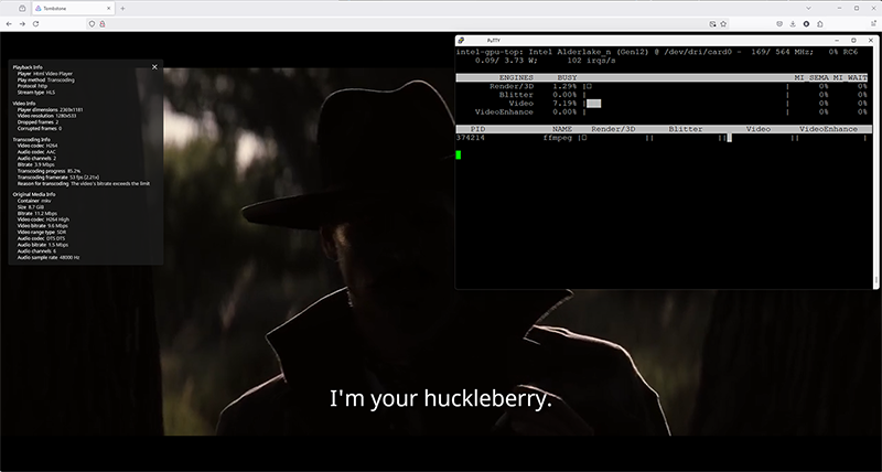 I'm your huckleberry! Jellyfin and intel_gpu_top evidence of hardware transcoding.