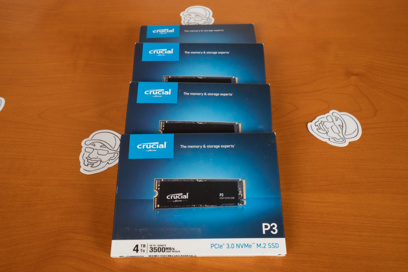 Four different Cruclai P3 4TB NVMe SSDs
