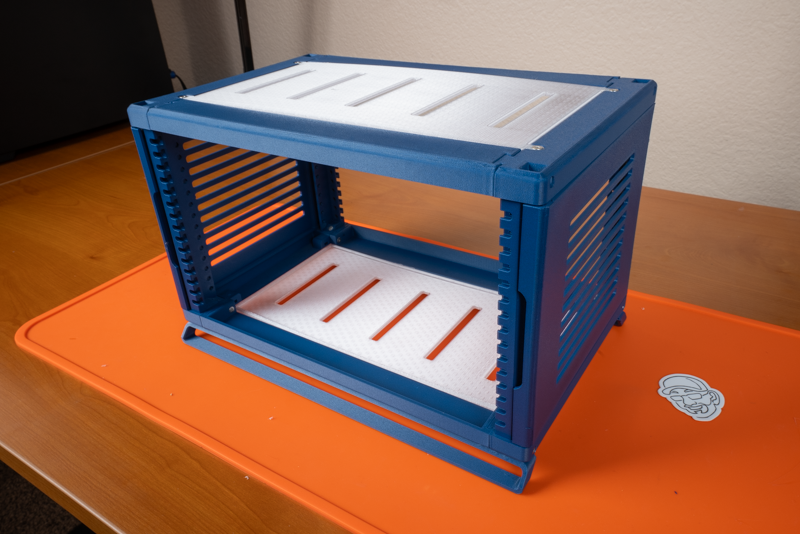 Assembled Rackstack frame, doors, top panel and bottom panel.