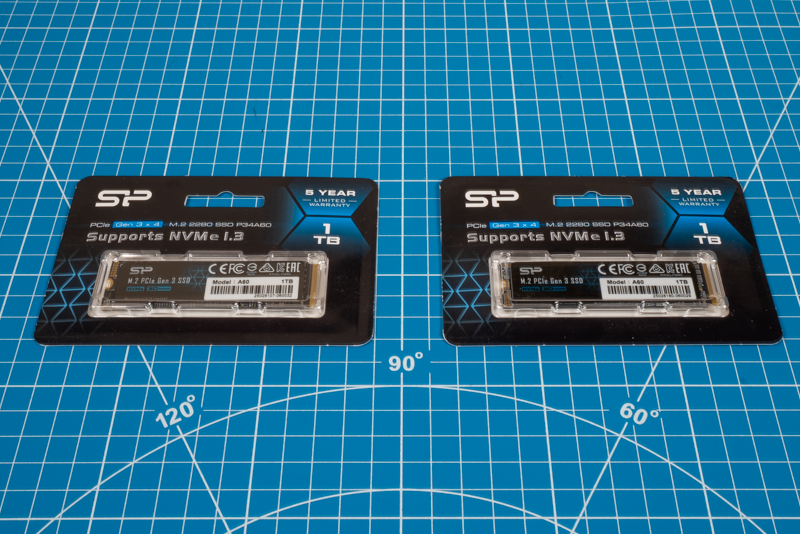 A pair of Silicon Power 1TB M.2 NVMe SSDs