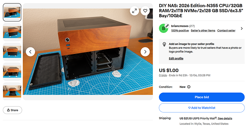 eBay auction of the DIY NAS: 2026 Edition