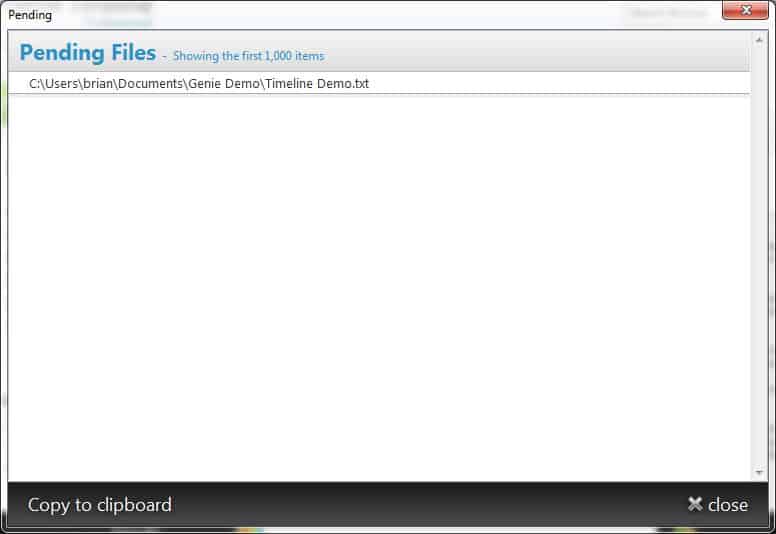 Genie Timeline pending backup of the revised file.