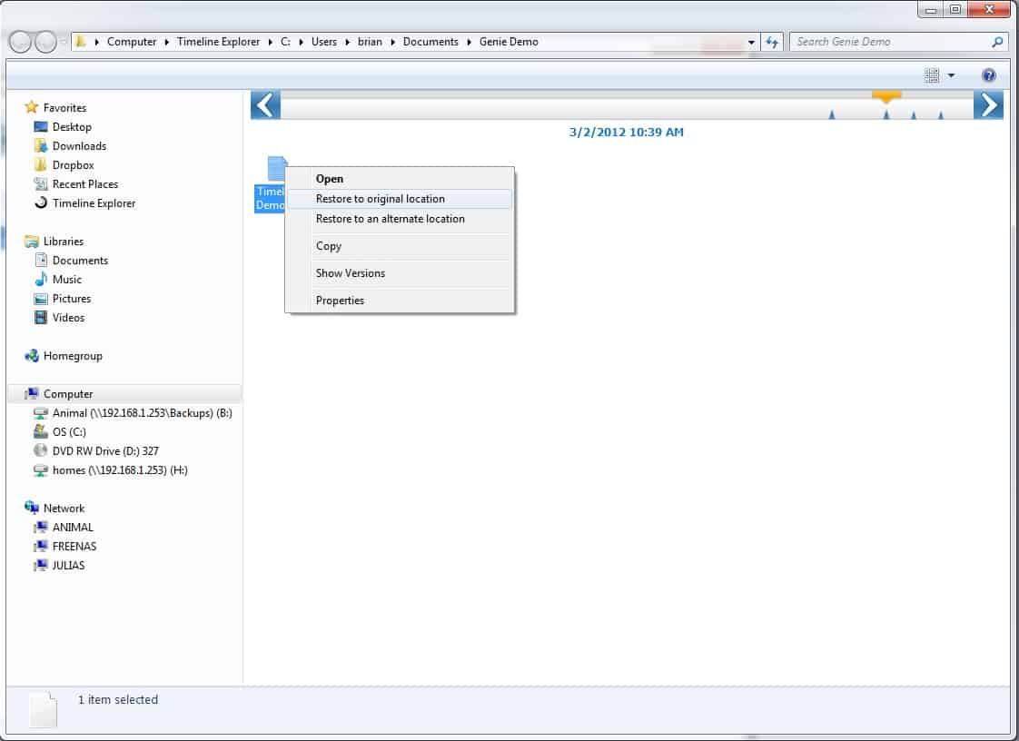 Restoring the original version of the file