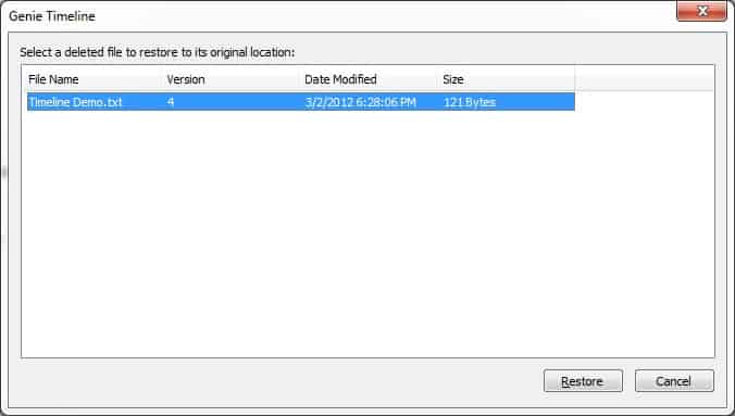 Deleted file restoration dialog